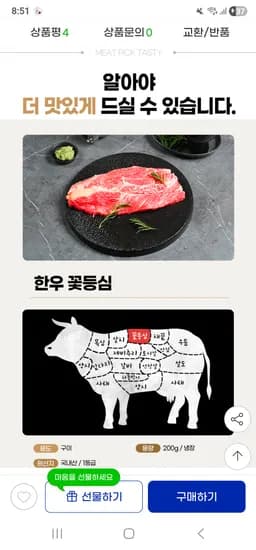 1등급 한우 꽃등심 구이용 200g 13,860원