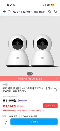 헤이홈 홈카메라 500만화소 2개