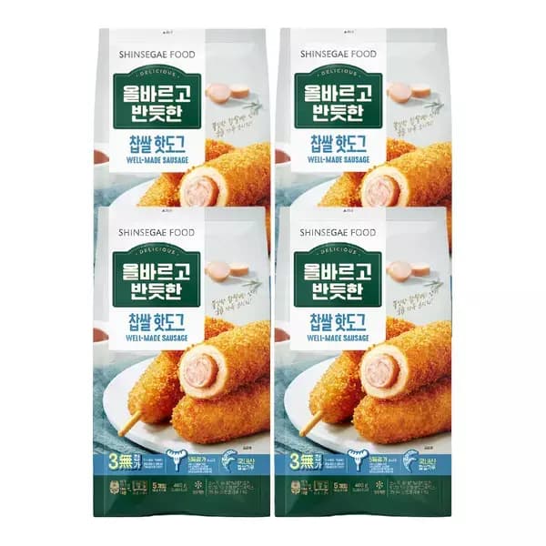올반 찹쌀 핫도그(80g*5개) X 4팩 (총20개) 카드 14810원 무배