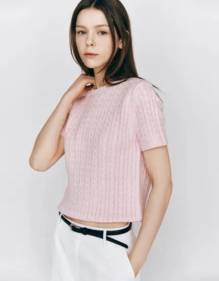 꽈배기 반팔 니트 스웨터 21,800원 무배