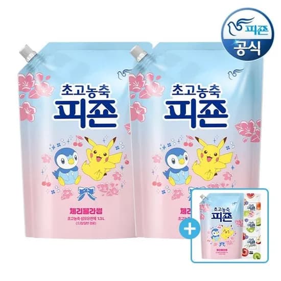 피죤 섬유유연제 체리블라썸 1.3L 리필 2개+본품1개+유연제 50ml 3개 13,900원