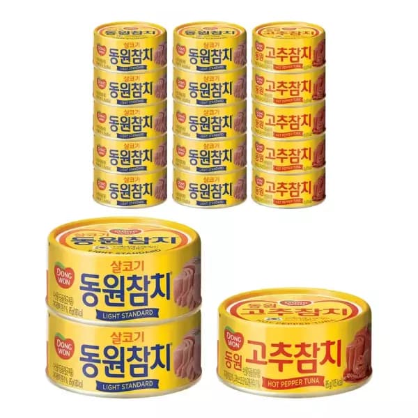 동원 라이트스탠다드 참치 12캔 + 고추참치 6캔 25,900원