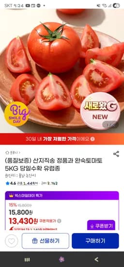 완숙토마토 5KG 당일수확 유럽종 13,430원 무배