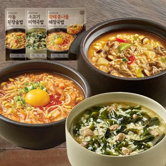 차돌된장술밥 2개+콩나물국밥 2개+소고기 미역국밥 2개 13,900원