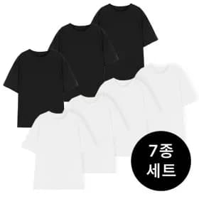 남녀공용 오가닉 코튼 100 30수 반팔티 7종세트 총 18,850원