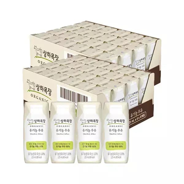 상하목장 유기농 우유 125ml 48개 쿠폰+티멤+카드 19360원 무배