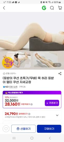 목 허리 등받이 멀티쿠션 자세교정