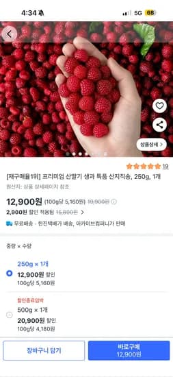 프리미엄 산딸기 생과 250g