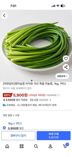 햇 마늘쫑 1kg