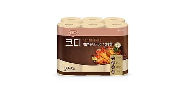 코디 기름먹는 무표백 3겹 키친타월 130매 6롤