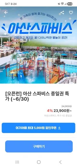 아산스파비스 종일권 1매