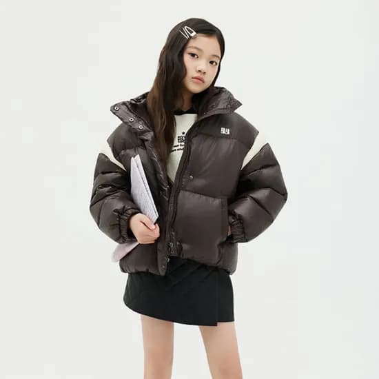 베네통 키즈 셔링 후드 롱다운