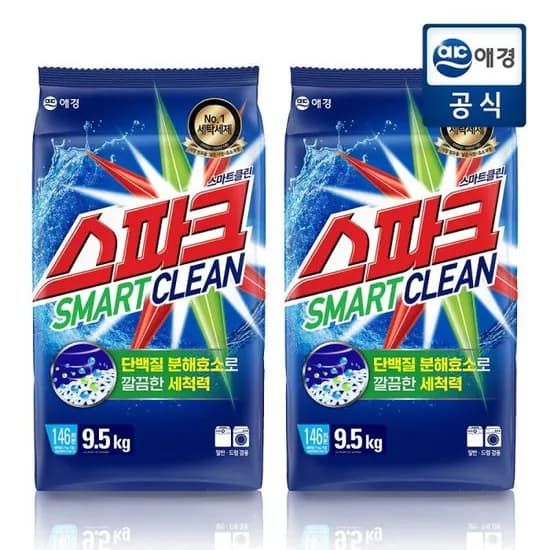 스파크 스마트클린 분말 세탁세제 리필 9.5kg 2개 18,140원