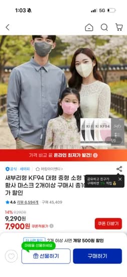 세이피 새부리형 대형 KF94 100매 외 다양 세이피 국산 마스크