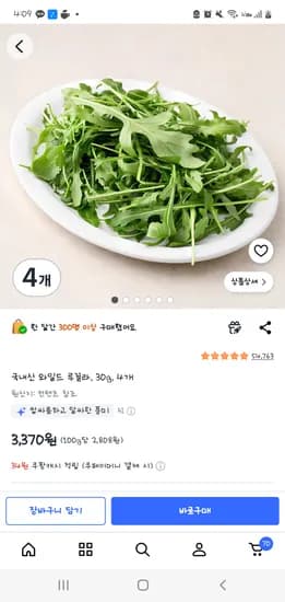 쿠팡 국내산 와일드 루꼴라 30g 4개 3370원