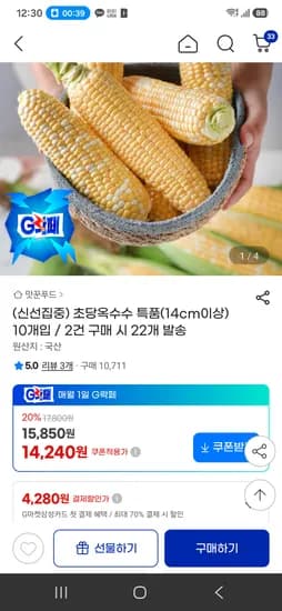 초당옥수수 14cm 외 다양 10개 14900원