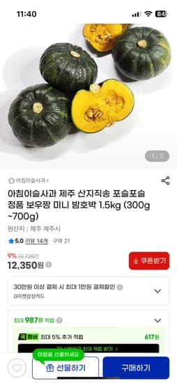 제주 산지직송 갓수확 미니 밤호박 보우짱 (외 다양) 12개, 3.5kg  무배