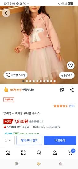 엣지랜드 여아 유니콘 투피스 140 사이즈 외 다양, 수량 1개