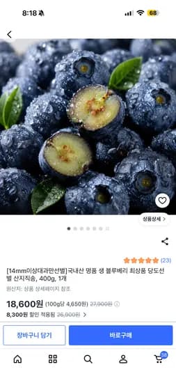 국내산 명품 생 블루베리 400g