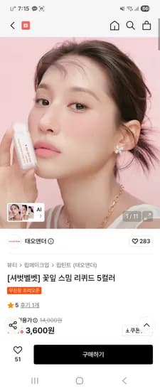 태오앤더 셔벗벨벳 꽃잎 스밈 리퀴드 5컬러, 유리알광 밀키도톰 틴트 7종 외 다양, 총 10개, 3,600원