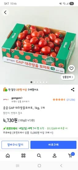 곰곰 GAP 대추방울토마토, 1kg, 1개 4,730원
