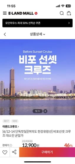 여의도 한강유람선 비포선셋크루즈 균일가 12,900원