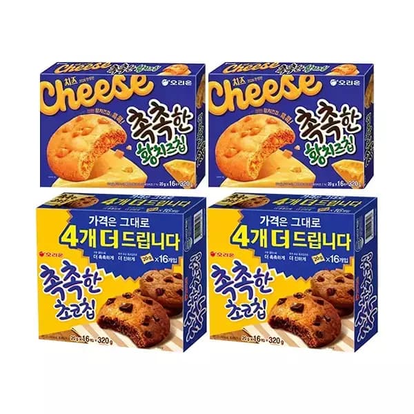 오리온 촉촉한 황치즈칩+초코칩 320g 4개 17830원 무배