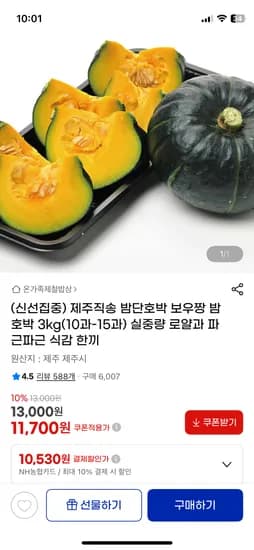 제주직송 밤단호박 3kg 10~15과 농카