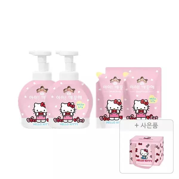 아이깨끗 헬로키티 핸드워시 490ml 2개 + 리필 490ml 2개