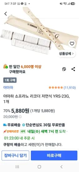 쿠팡 야마하 저먼식 리코더 YRS-23G 5,880원