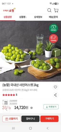 샤인머스캣 2kg 3-4수 13,720원