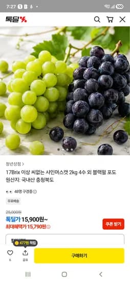 17Brix 이상 씨없는 샤인머스캣 2kg 4수 외 15,900원~