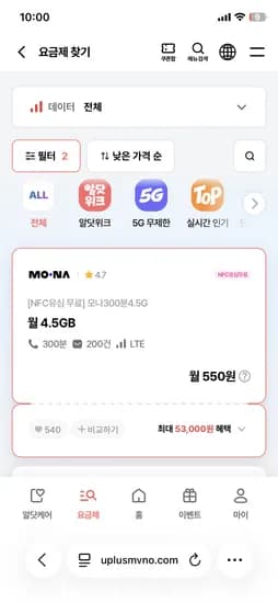 4.5기가,300분 550원 (평생,유심무료)