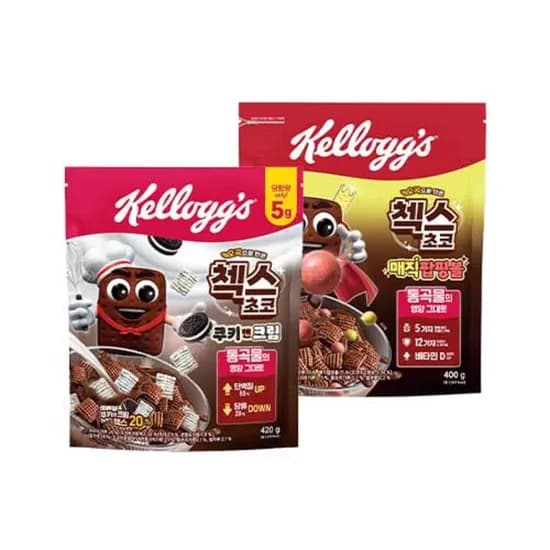 켈로그 첵스초코 쿠키앤크림 420g 1개+매직팝핑볼 400g 1개 5,600원 유배