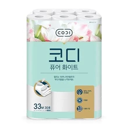 코디 퓨어 화이트 화장지 33m 30롤 6000원