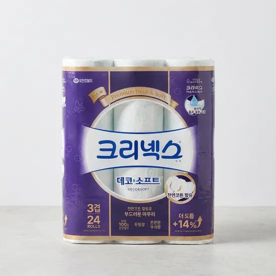 크리넥스 3겹 데코소프트 28m24롤×2팩 24,400원