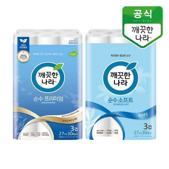 깨끗한나라 순수 프리미엄30롤+소프트30롤 24,900원