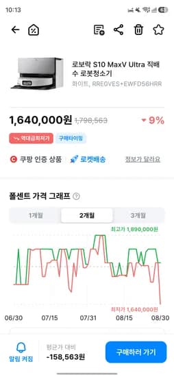 로보락 S10 MaxV Ultra 직배수 1,640,000원