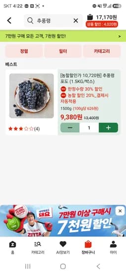 오늘은 추풍령 포도 1.5kg 2박스