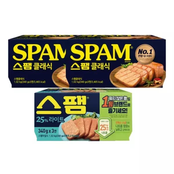 스팸 클래식 340g 6개 + 라이트 340g 3개  24,610원(카페머니)