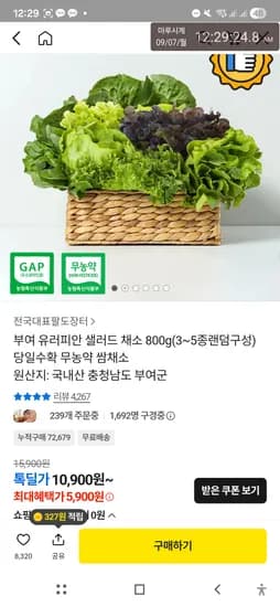 유러피안 샐러드 800g 5,900원 1kg 6,800원
