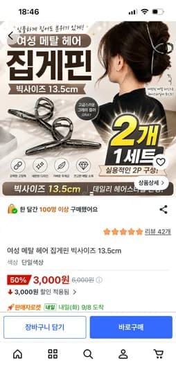 메탈 헤어 집게핀 빅사이즈 2개