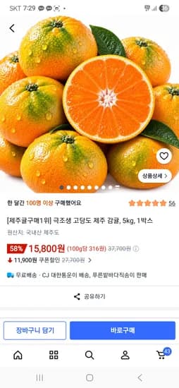 극조생 고당도 제주 감귤, 1박스, 5kg 15,800원