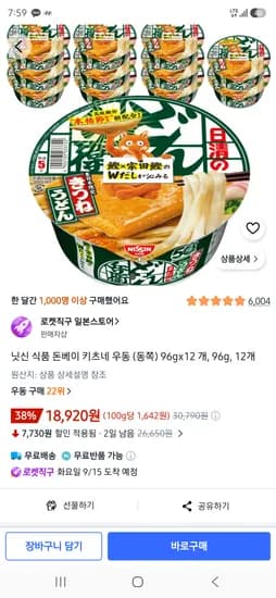 닛신 식품 돈베이 키츠네 우동 동쪽 96g 12개