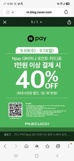 1만원 이상 네이버페이 결제 시 40%할인