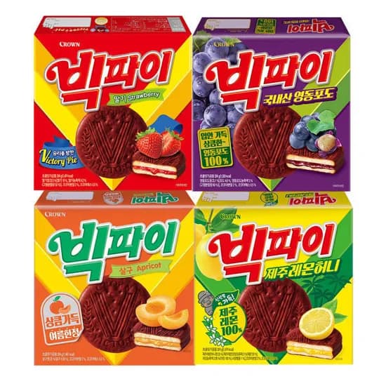 크라운제과 빅파이 324g 4개 골라담기 (딸기/제주레몬허니/살구/영동포도) 무배 12940원