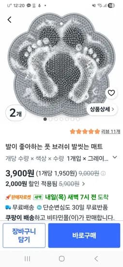 발이 좋아하는 풋 브러쉬 발씻는 매트 2개 3,900원