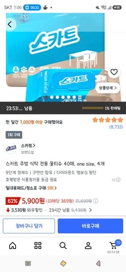 스카트 주방 식탁 전용 물티슈 40매, one size, 4개 5,900원