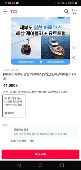추석명절 제부도 알찬 하루패스 해상케이블카+요트 41,000원