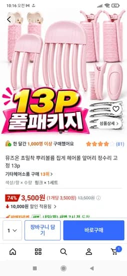 헤어 뿌리볼륨 집게 13개 세트 3,500원